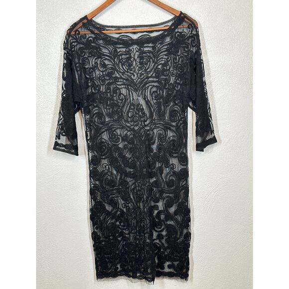 Whimsigoth Black Sheer Mesh Lace Dress M Grunge Dark Romantic Goth - Picture 1 of 12